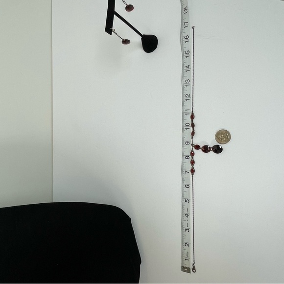 Victorian Gold Tone and Dark Red Necklace and Earring Set - Picture 5 of 11